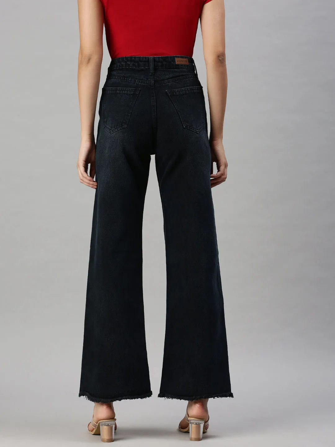 Women's Black Wide Leg Clean Look High-Rise Jeans Outdoor Casual
