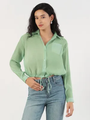 Women's Oversized Green Solid Shirt with Adjustable Hem Stylish Casual