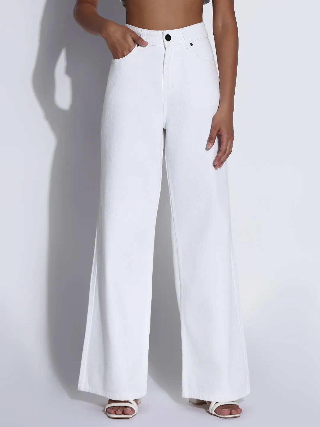 Trusted Outfit Premium Quality Women's Solid White Wide Leg Jeans