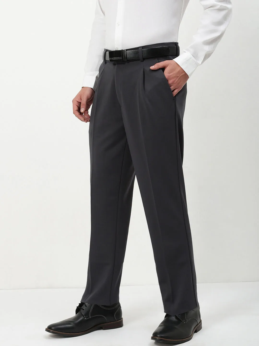 Easy Fit Design Timeless Wear Men's Charcoal Solid Formal Trousers