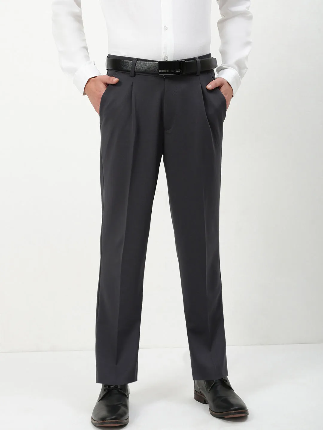 Low Profile Fasteners CompressionSupport Men's Charcoal Solid Formal Trousers