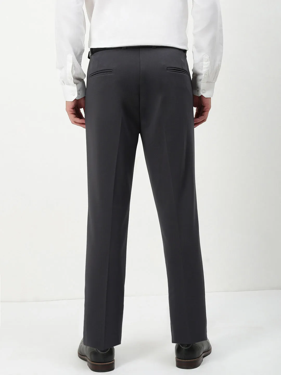 Men's Charcoal Solid Formal Trousers Thermal Lining Street Inspired
