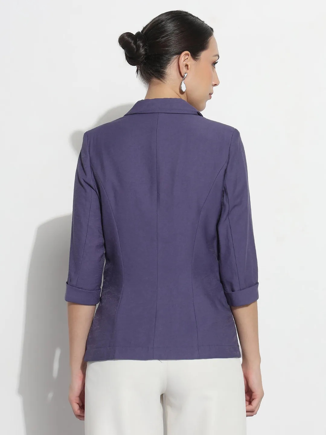 Women's Purple Single Breasted Blazer with Shoulder Pads All Season Versatility SlimSilhouette