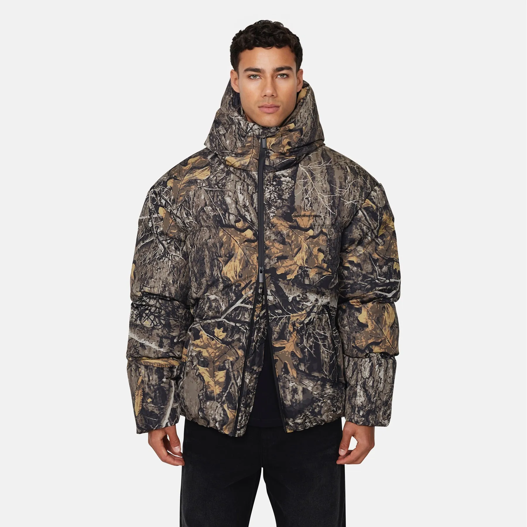 Cold Ready Look Airy Cloth Arctic Woodland Camo Puffer Jacket