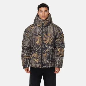 Arctic Woodland Camo Puffer Jacket MoistureWickingLining Non Chafing Neckline