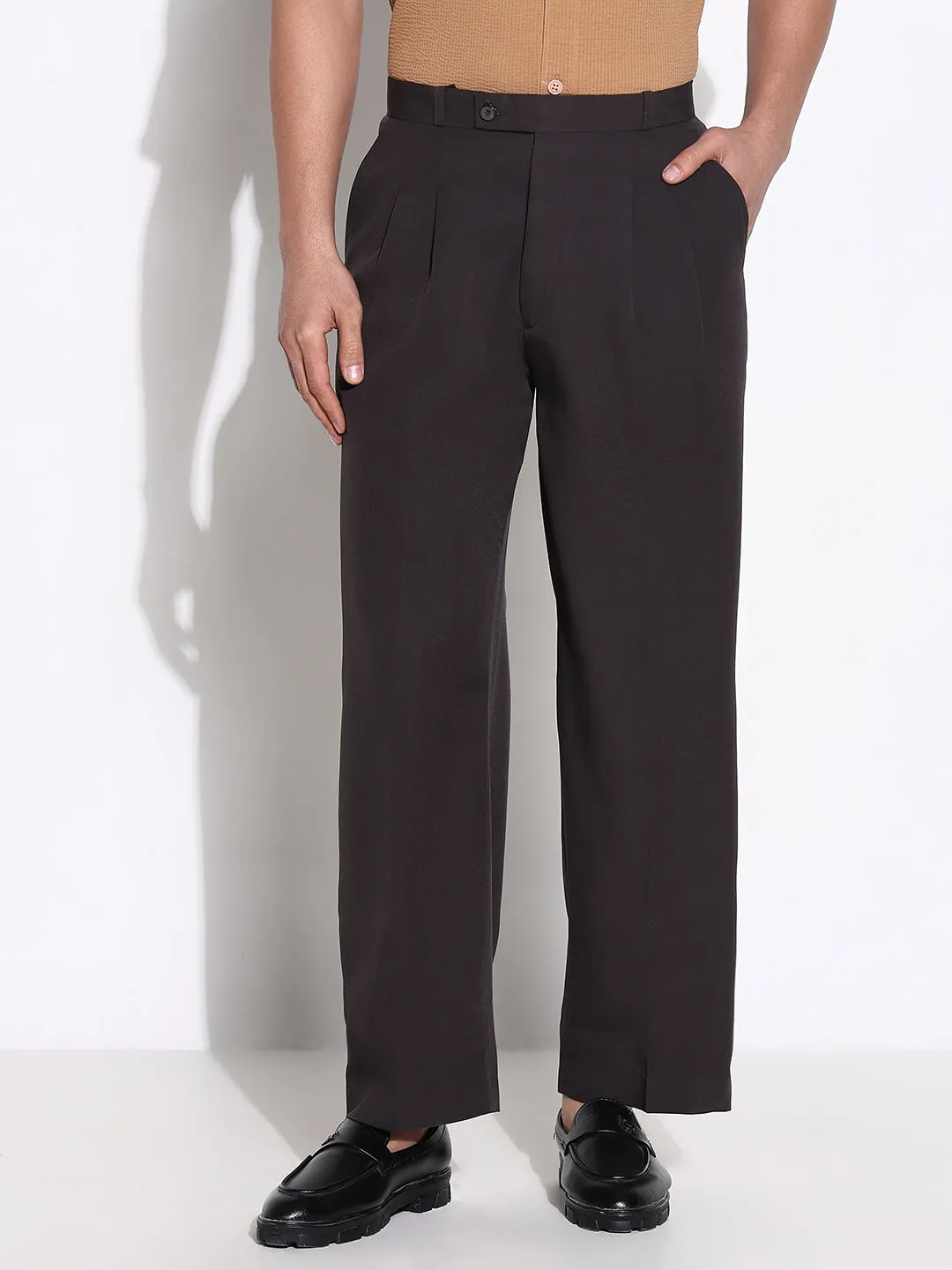 Men's Charcoal Solid Formal Trousers Sport Comfort Fit