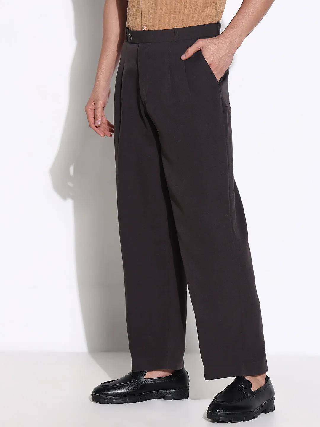 Quick Cool Men's Charcoal Solid Formal Trousers