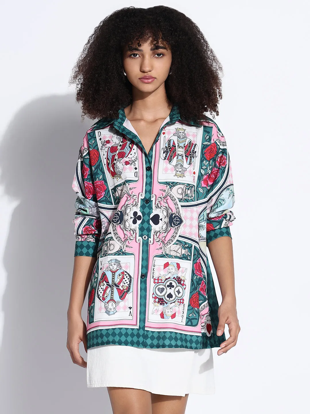 Women's Graphic Green Oversized Shirt Quality Fabric