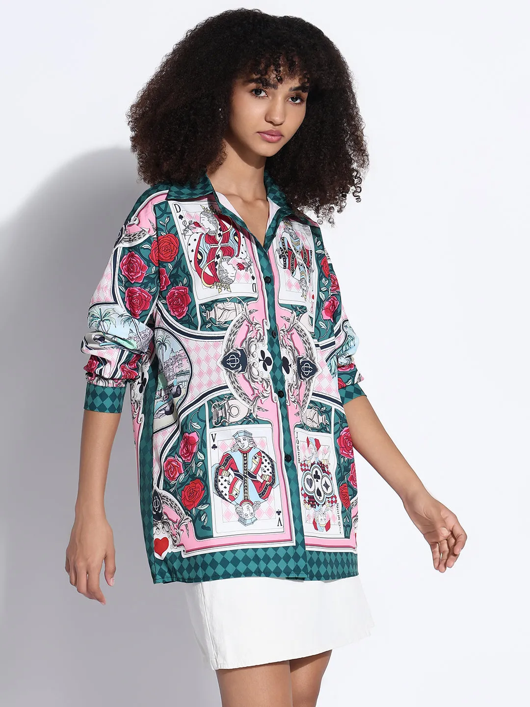 Women's Graphic Green Oversized Shirt Odor Resistant Treatment