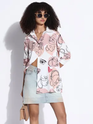 Women's Graphic White Oversized Shirt Flattering Shape Retro Style
