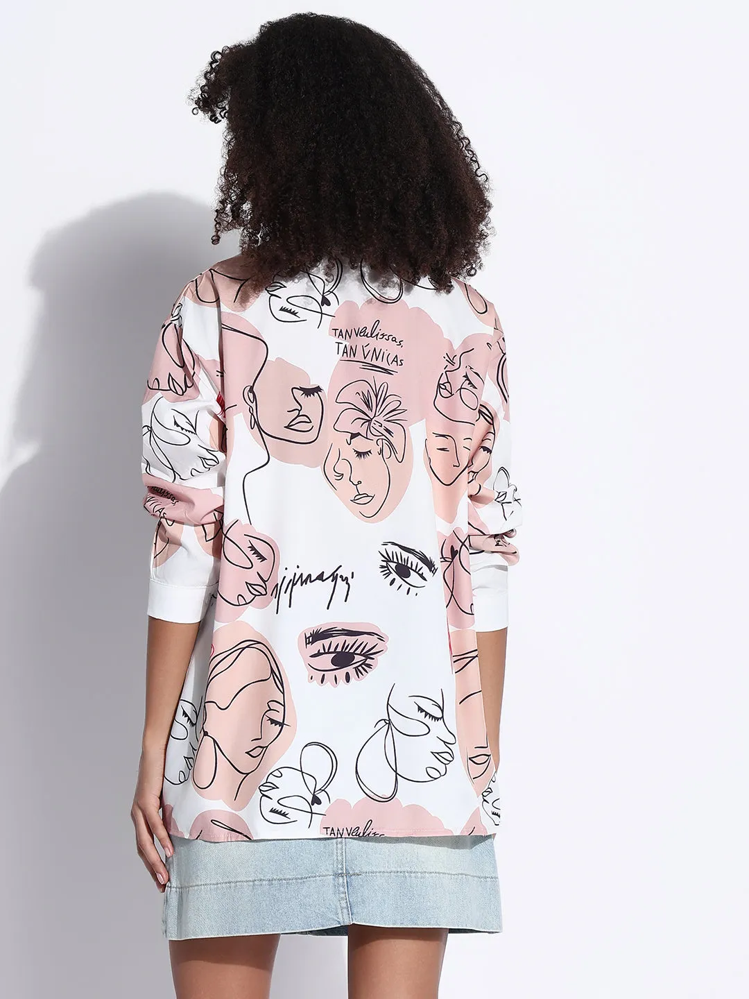 Women's Graphic White Oversized Shirt Chilly Comfort Wear LayeredHemDetails