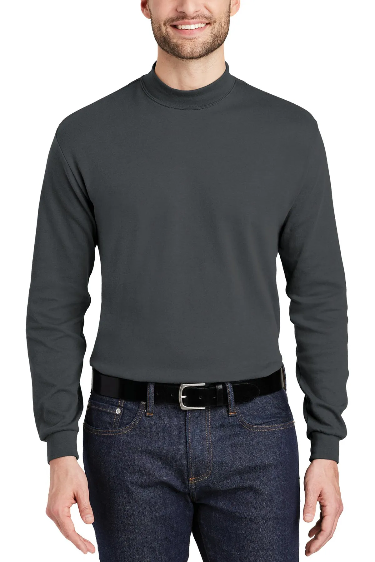 Tonal Stitching Detail JustBlanks Men's Lightweight Long Sleeve Mock Turtleneck Pullover