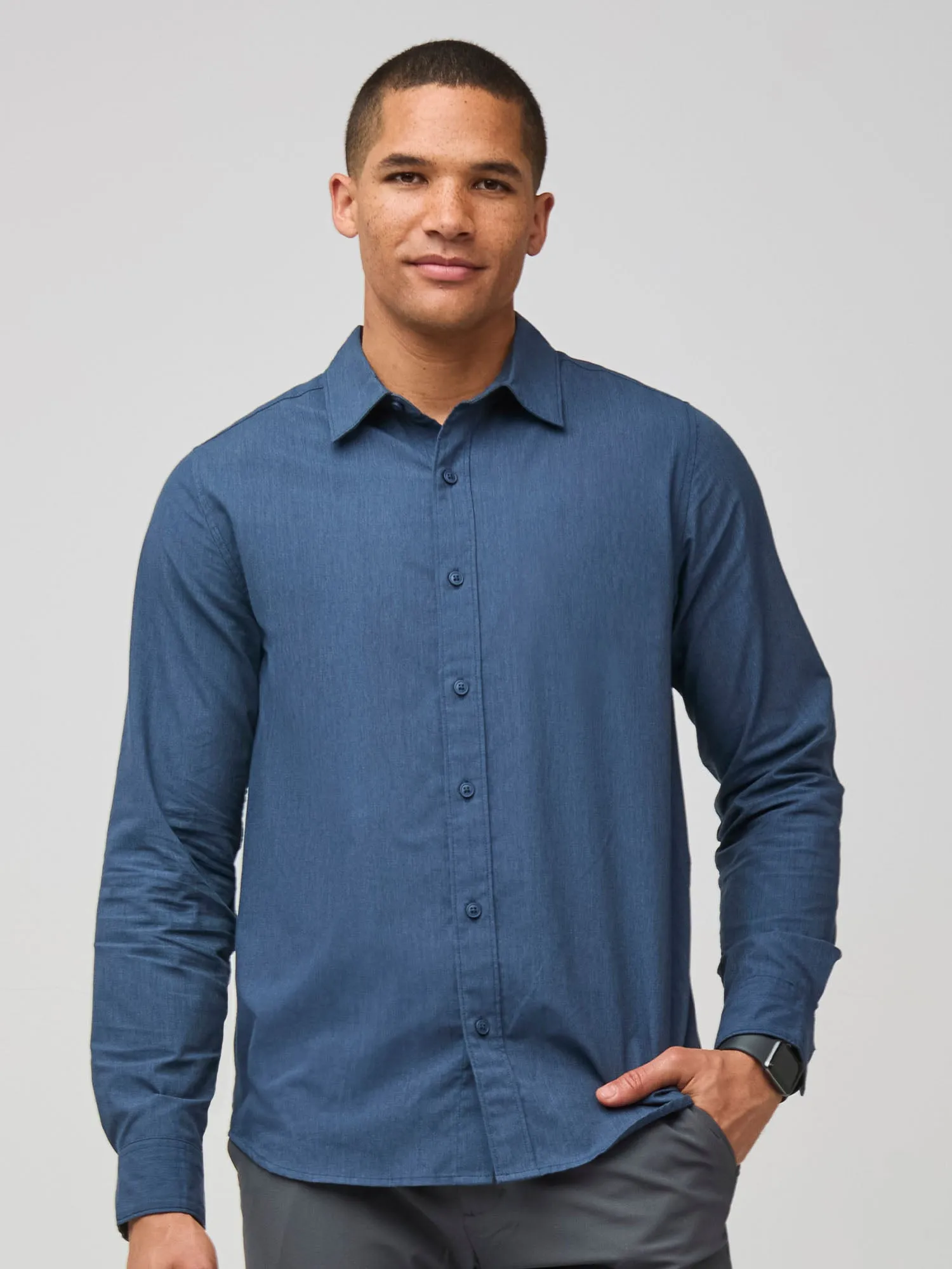 Navy Long Sleeve Button Up Comfy Touch