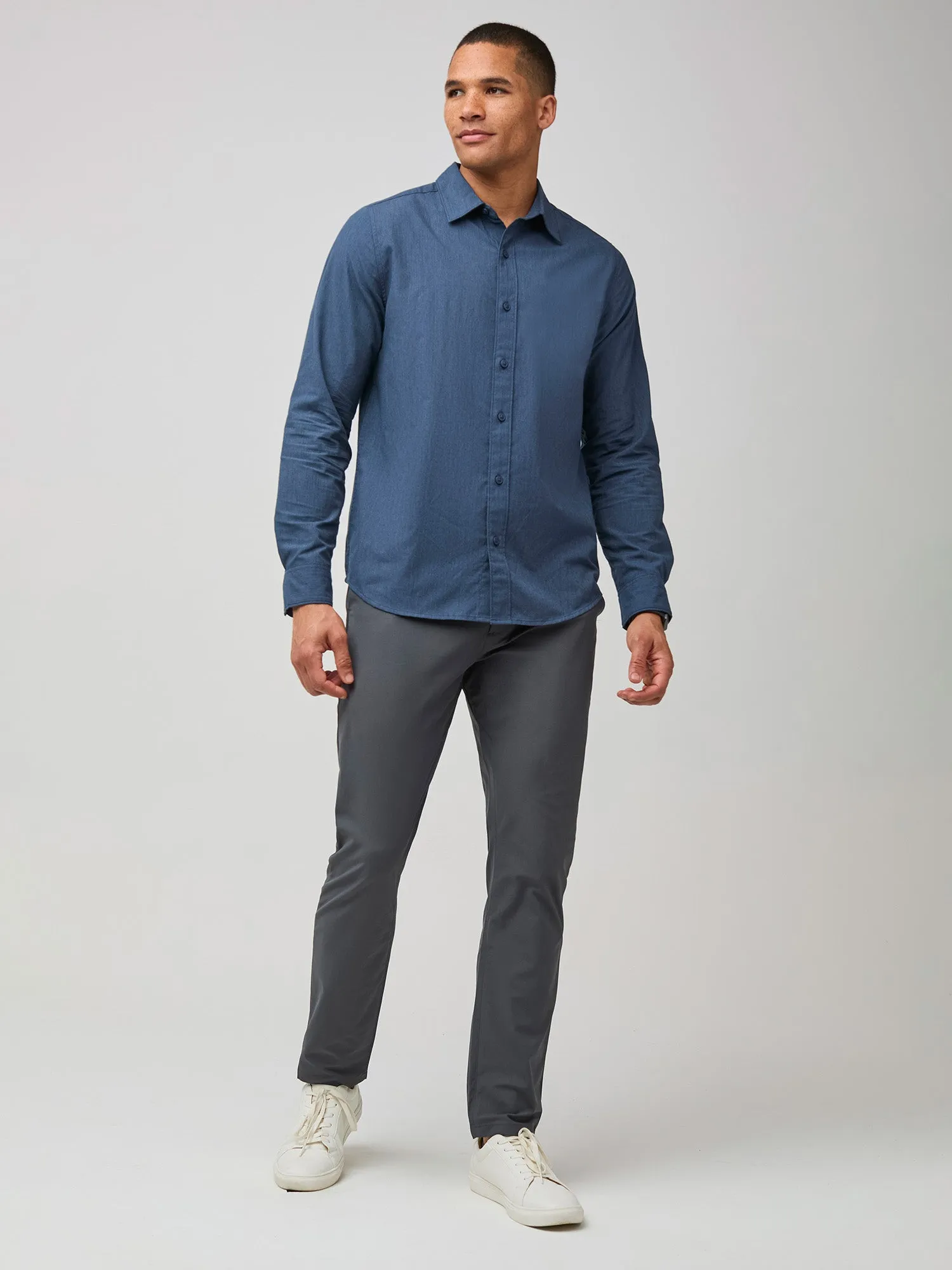 Modern innovation Chilly Day Essentials Navy Long Sleeve Button Up