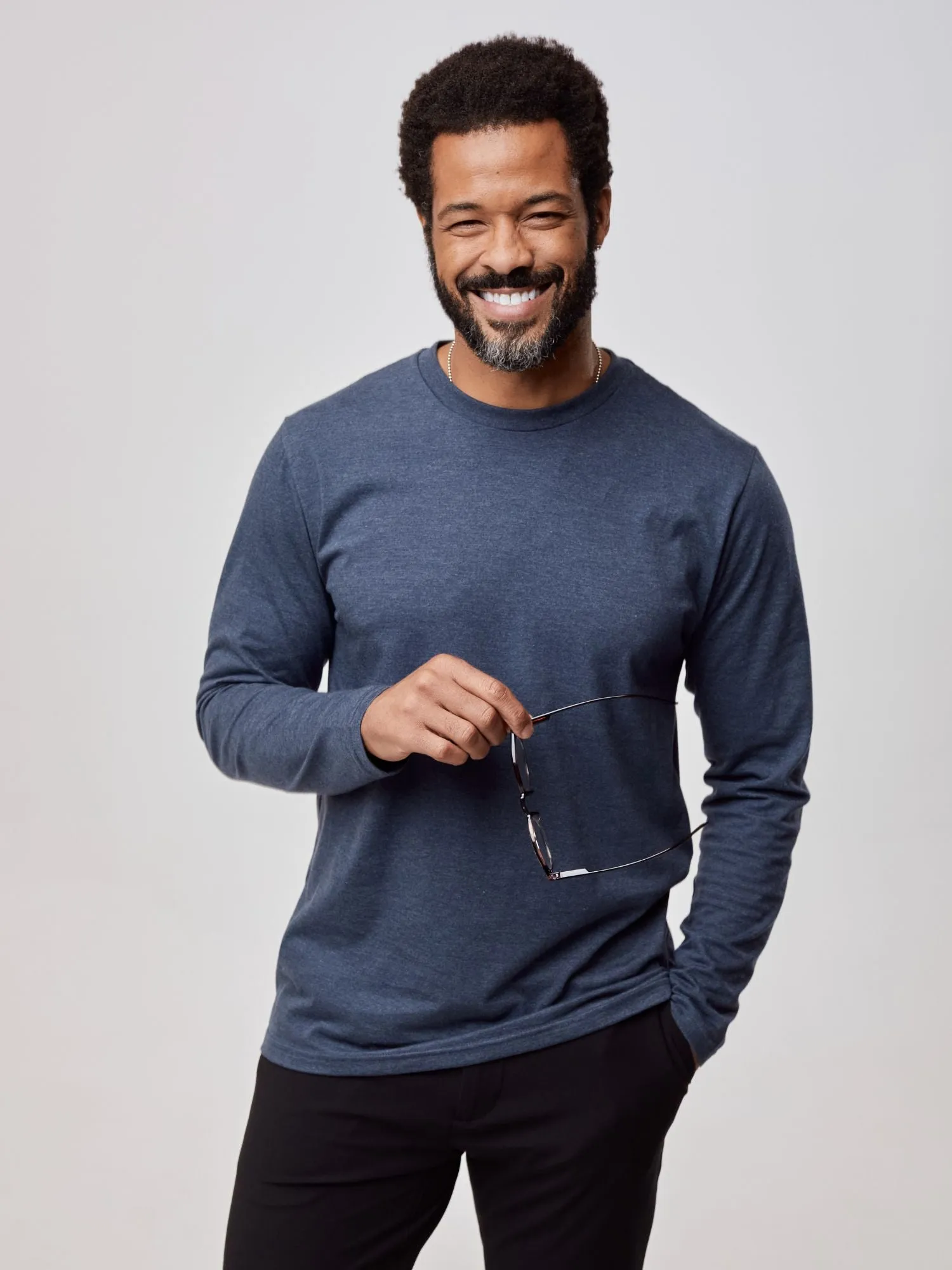 Everyday apparel Fade Resistant Print Navy Long Sleeve Crew Neck