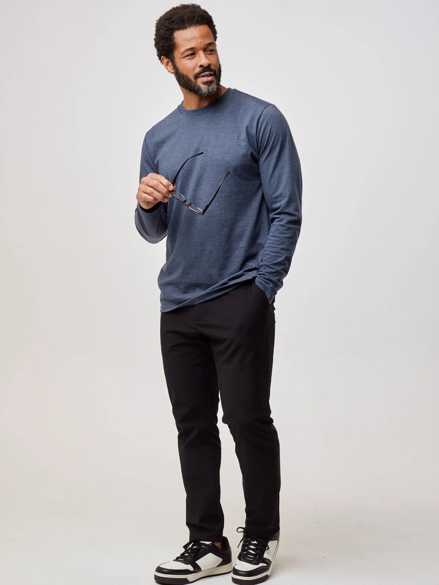 Navy Long Sleeve Crew Neck Comfortable Piece Simple Wear