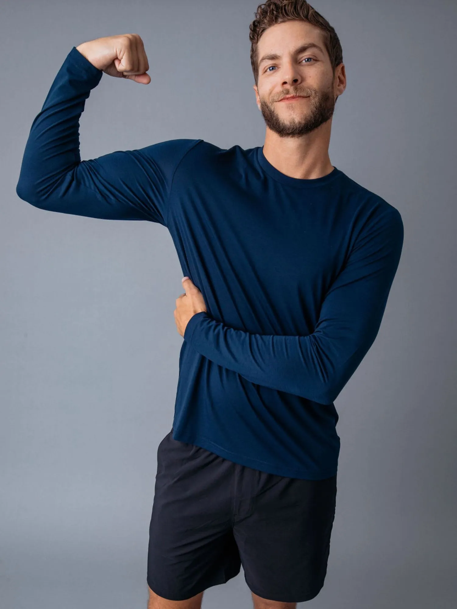 Pre Shrunk Cotton Navy Performance Long Sleeve Crew