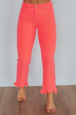 Athlete Fit Elegant Daily Basic Neona Risen Jeans - Neon Coral