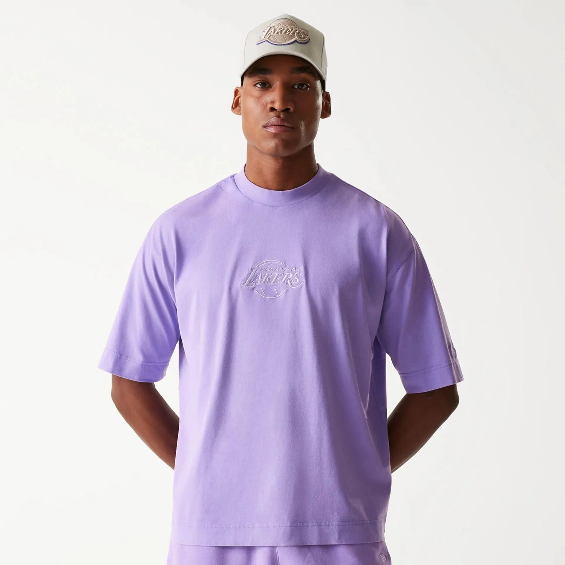 Casual Wearable Fashion Essential New Era LA Lakers NBA Washed Purple Box T-Shirt