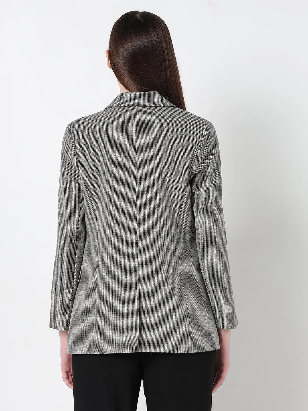 Weather Friendly Women's Grey Double Breasted Houndtooth Blazer
