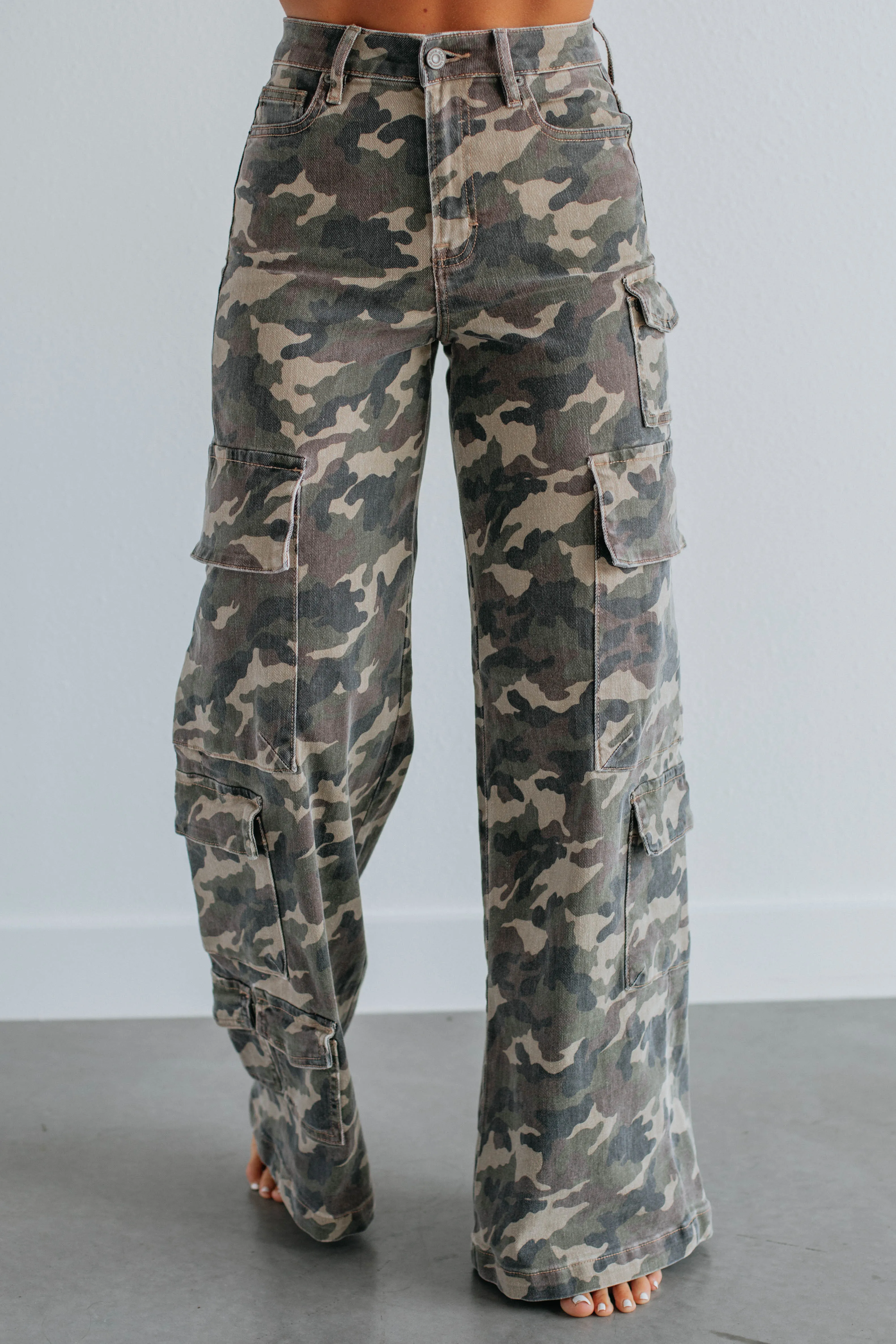 Youth Style Stylish Road Trip Style Match Nori Hidden Cargo Jeans - Camouflage