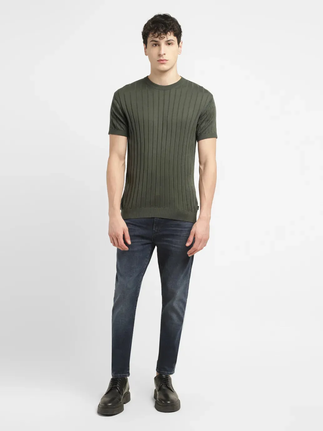 Winter Comfort Men's Redloop Striped Olive Crew Neck Sweater