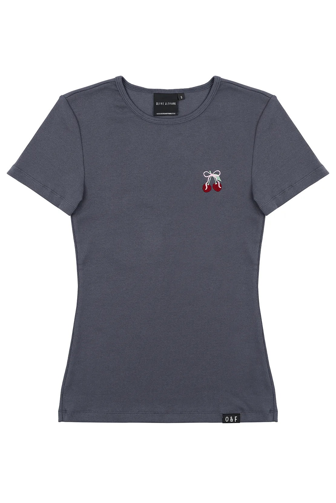 Chic Vibe O&F Cherry Embroidered Rib Tee - Navy