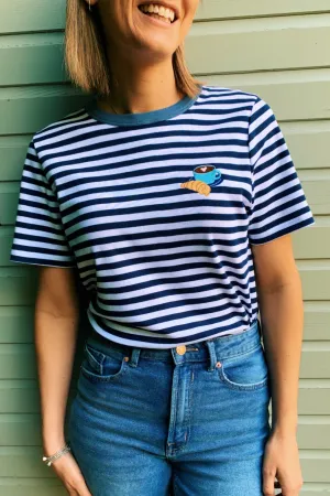 O&F Coffee and Croissant Short Sleeve Breton Tee Trendy All-Day Quick Fit Performance