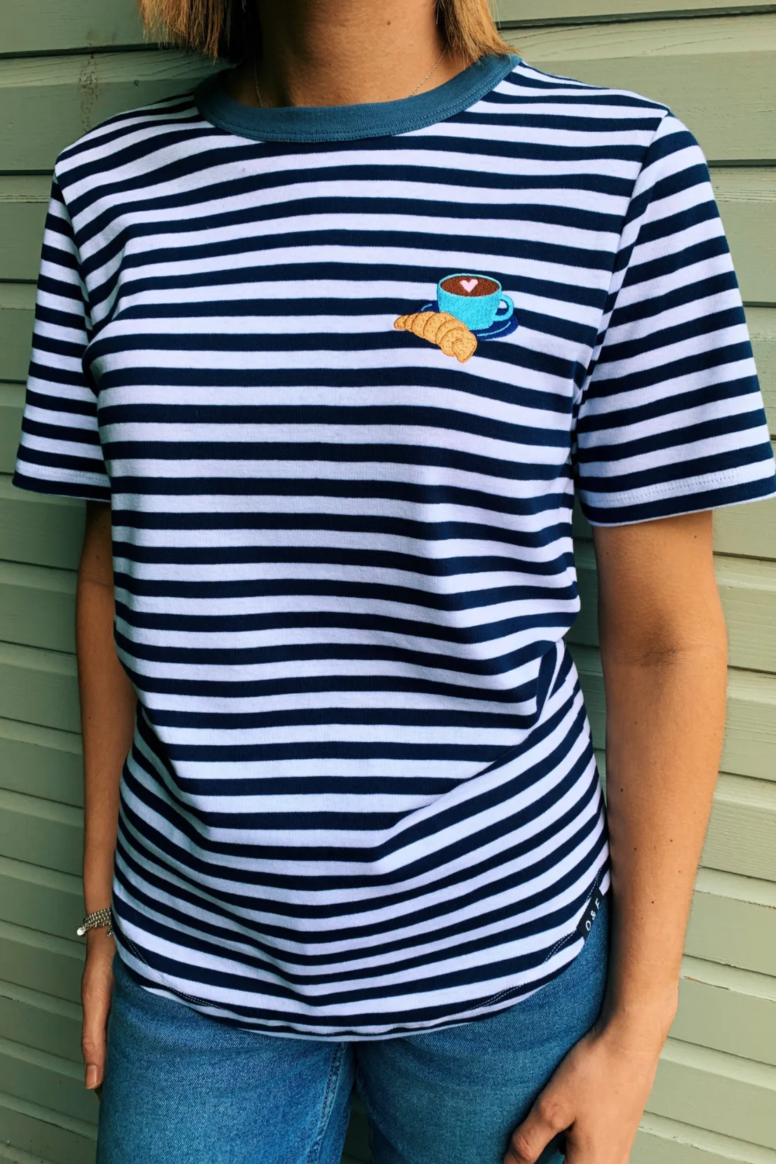 O&F Coffee and Croissant Short Sleeve Breton Tee Simple Yet Elegant