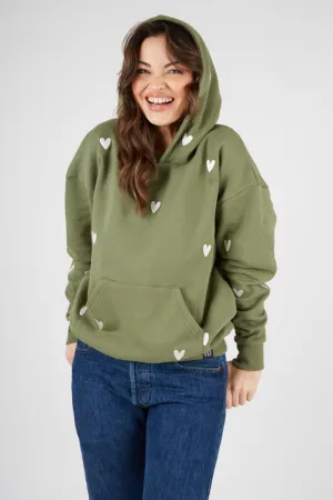 product camping suitable functionality Cool Vibes O&F Heart Embroidered Hoodie - Olive