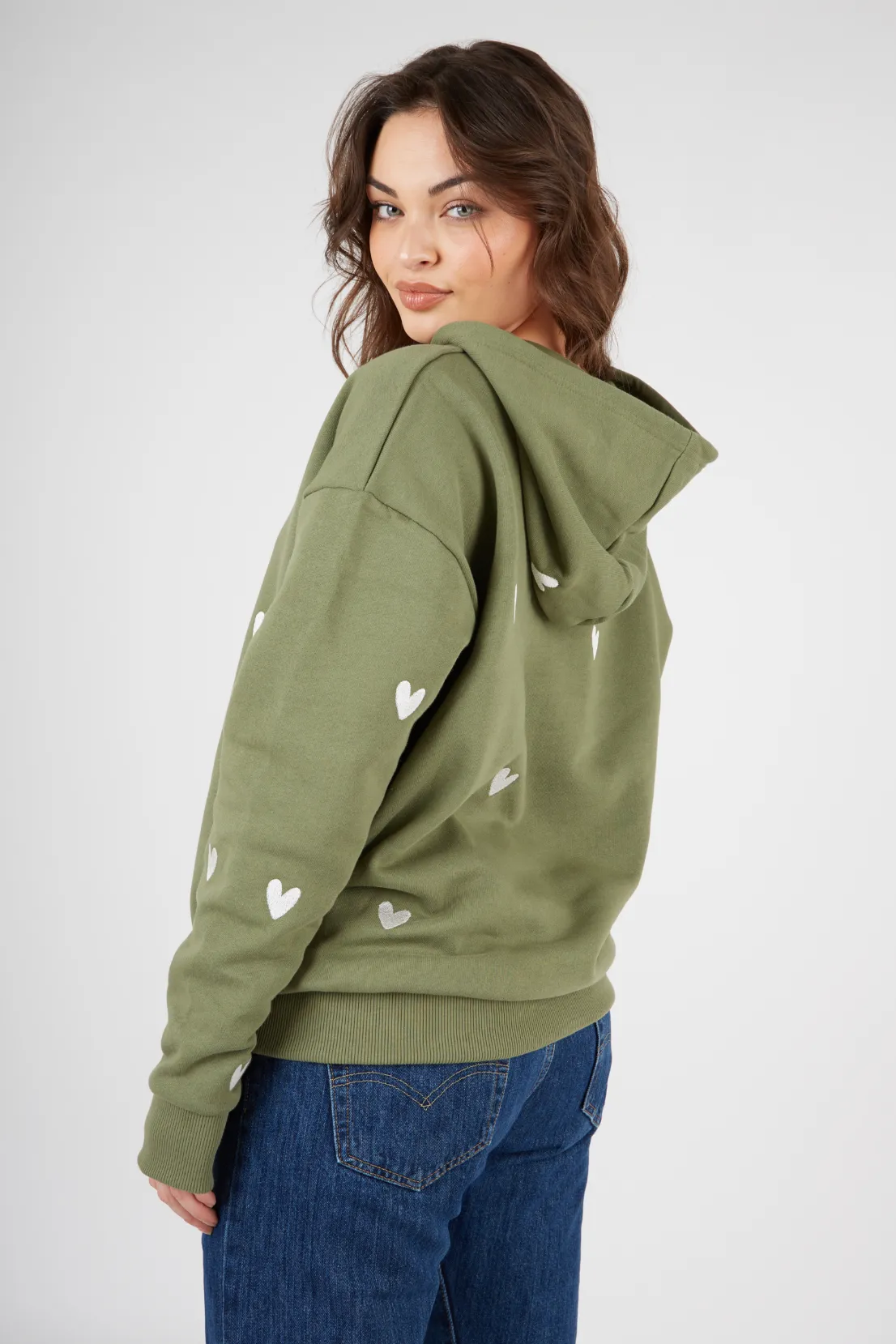 product semi formal appeal Essential Clothing O&F Heart Embroidered Hoodie - Olive