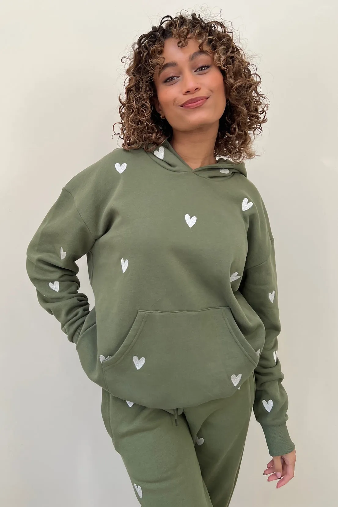 O&F Heart Embroidered Hoodie - Olive Cozy And Stylish Winter Wear