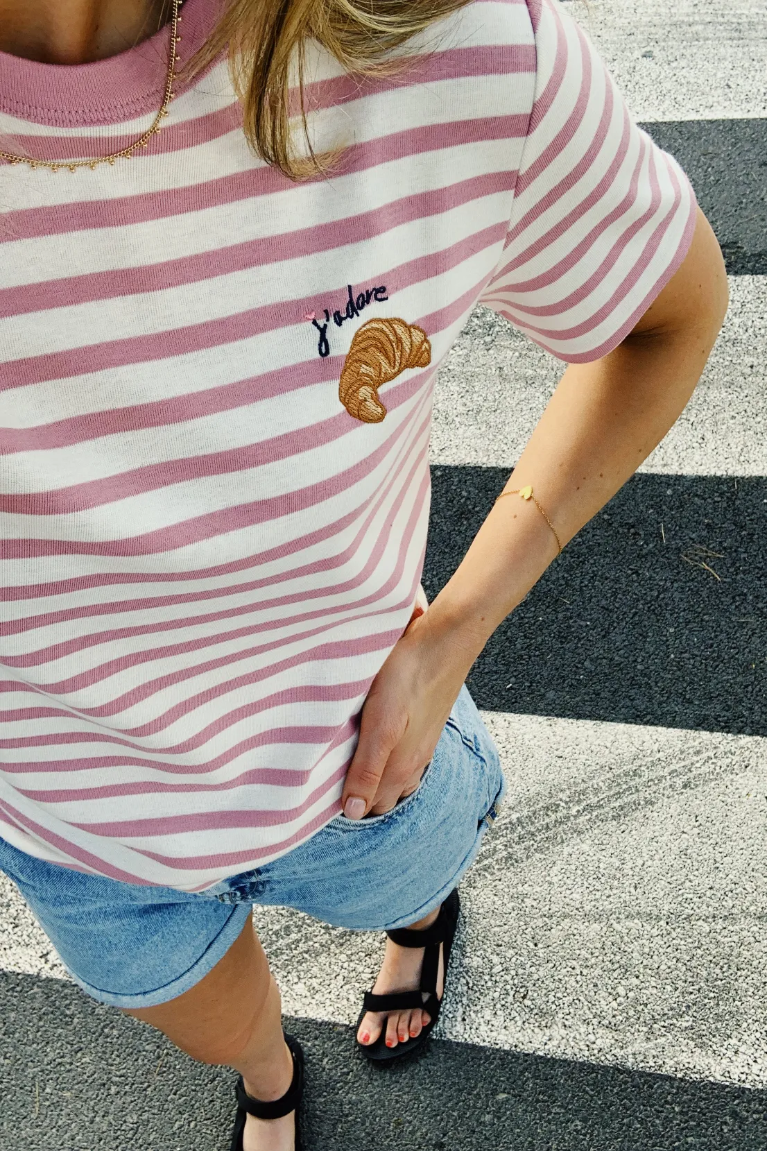Active Outfit O&F J'adore Croissant Short Sleeve Breton Tee