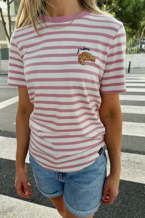 O&F J'adore Croissant Short Sleeve Breton Tee Casual Layer Look Cozy Design