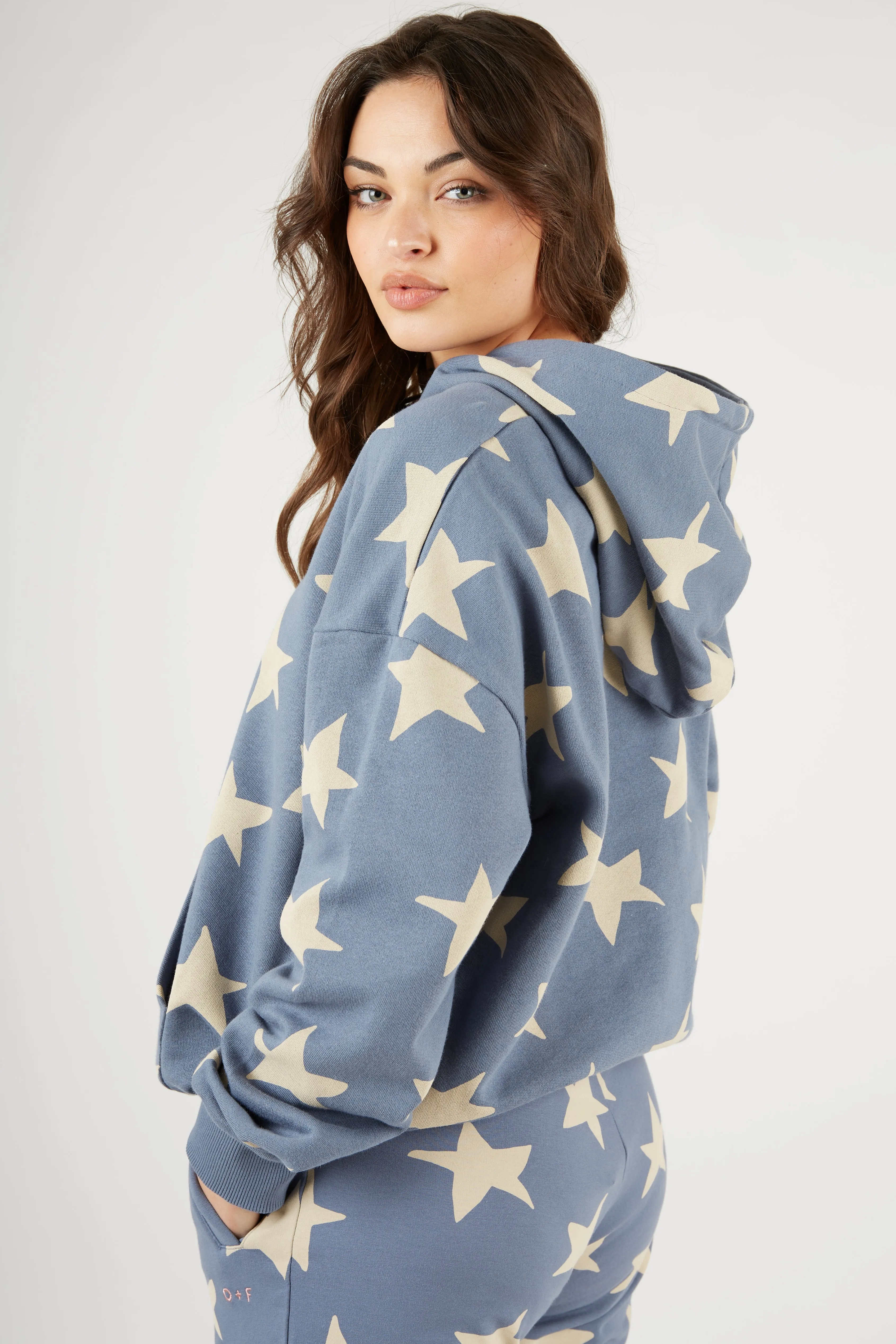 product ethical sourcing Stylish Comfort O&F Star Print Oversized Hoodie