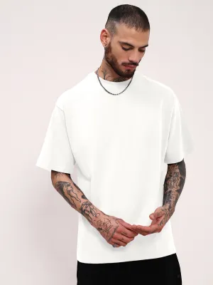 City Smart Casual Style Men's White Short Sleeves Round Neck Oversized T-Shirt