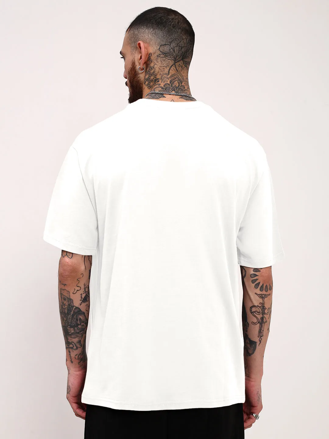 Men's White Short Sleeves Round Neck Oversized T-Shirt Soft Finish Comfortable