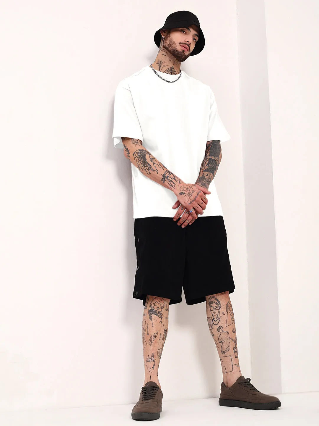 Travel Style Trend Men's White Short Sleeves Round Neck Oversized T-Shirt