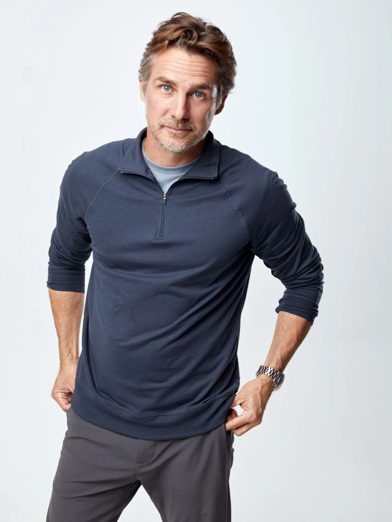 Trendy Comfort OversizedSilhouette Odyssey Blue Quarter Zip