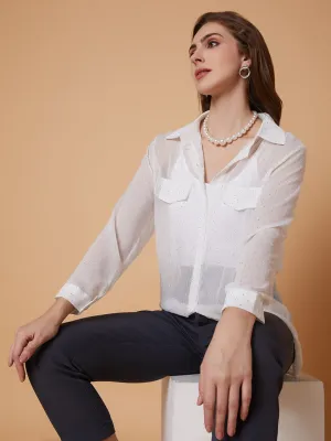 Women's White Relaxed Boxy Sheer Casual Shirt Quick Dry Technology Performance Comfort