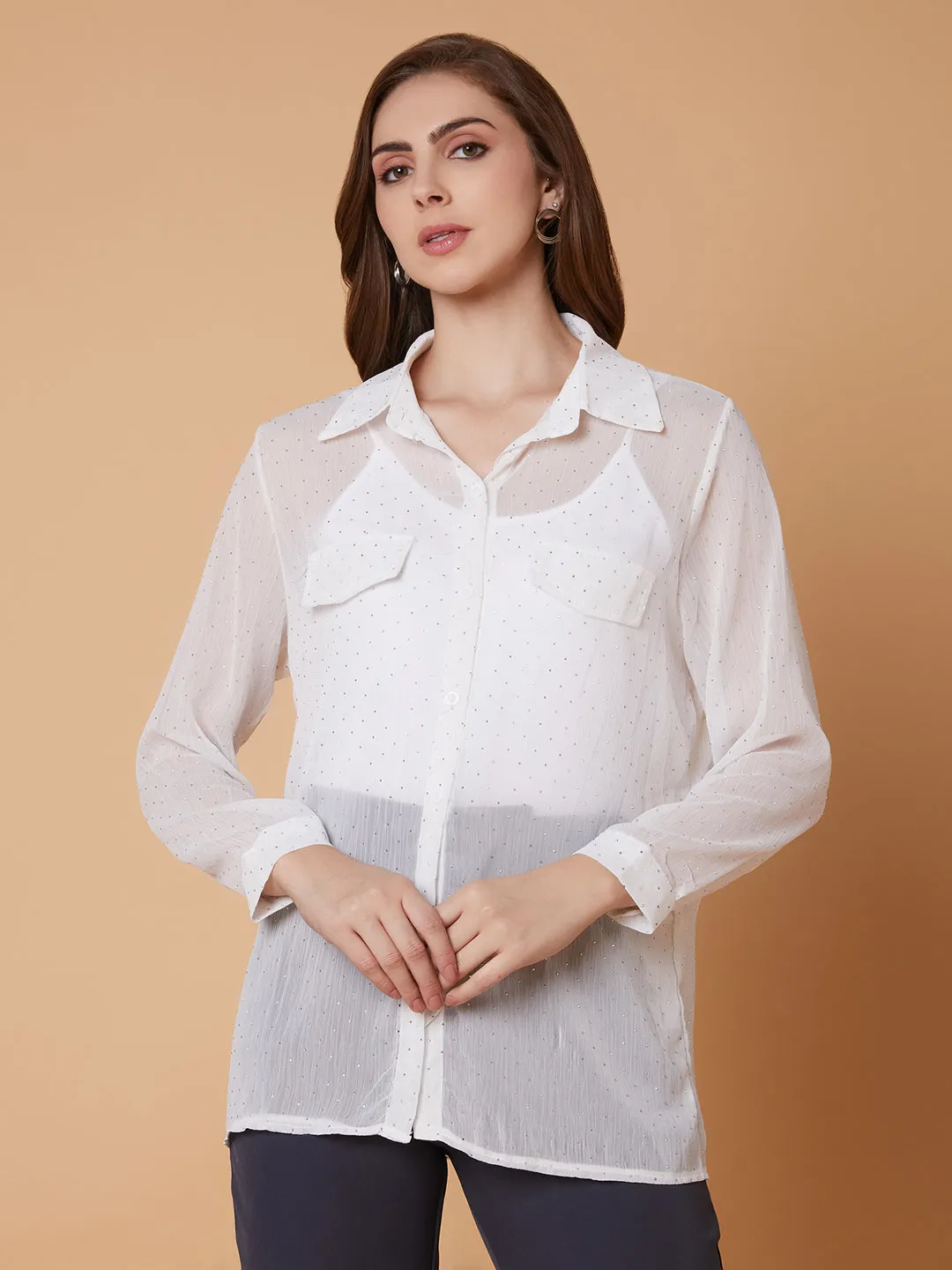 Soft Comfort Wear Women's White Relaxed Boxy Sheer Casual Shirt