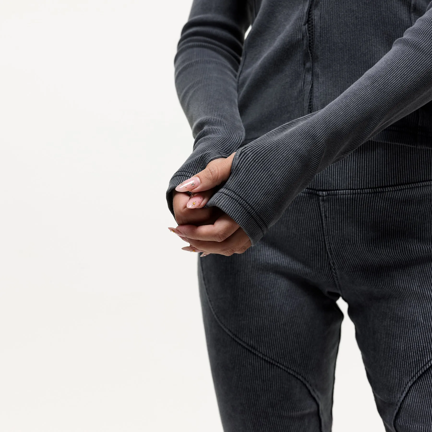 Layering Piece Practical Comfort Contour Acid Wash Ribbed Zip Top