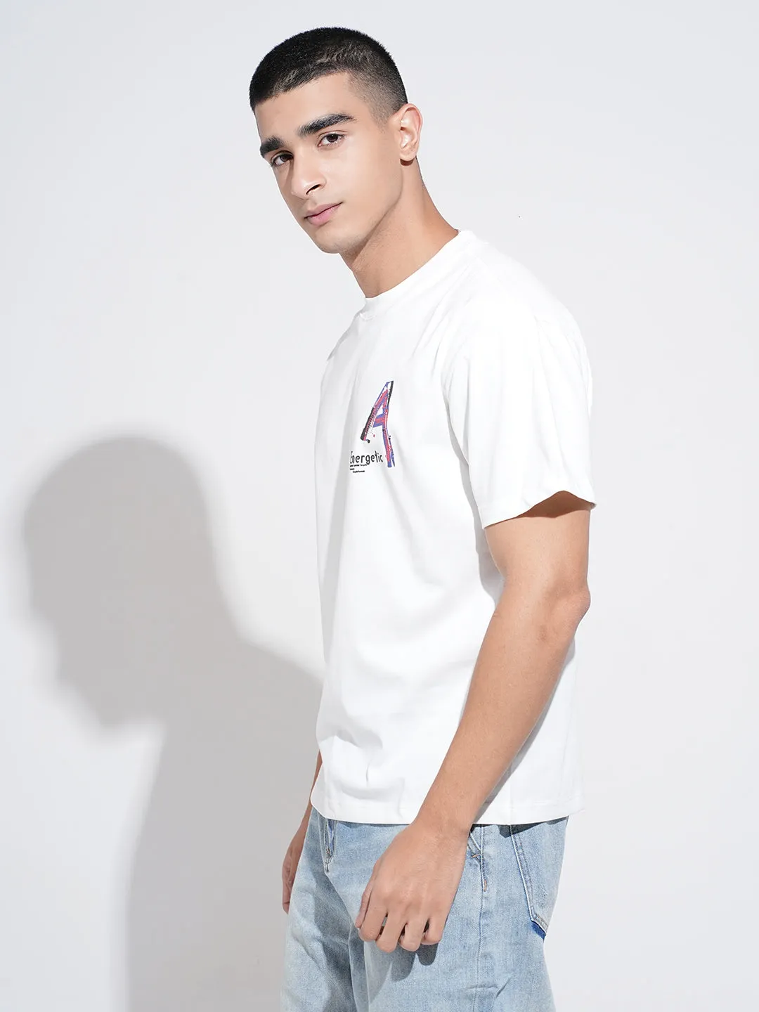 Men's Typography White Short Sleeves Round Neck Relaxed Fit T-Shirt Effortless Wearable