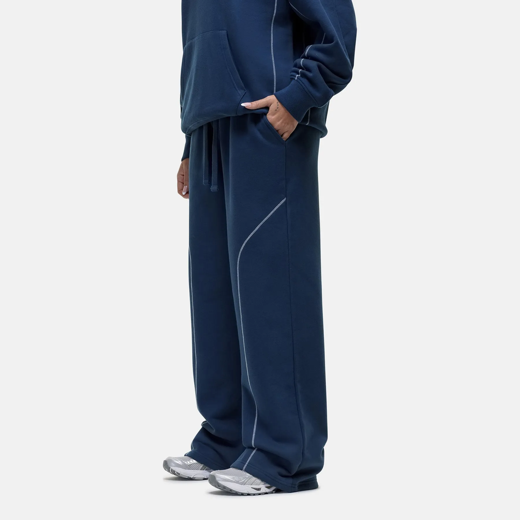 Comfy Style Stretch Flex Overlock Washed Blue Sweatpant