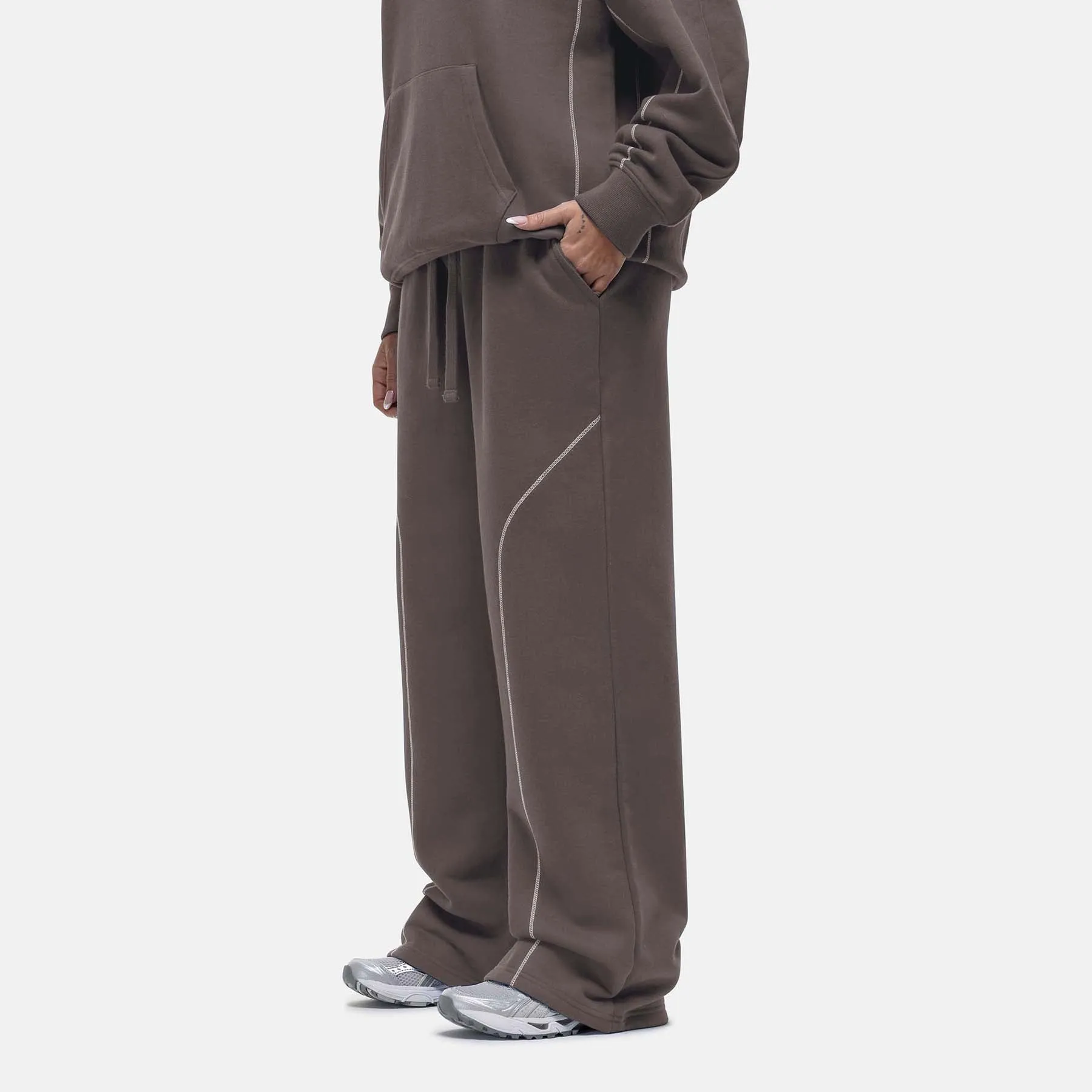 Soft Material smooth zipper Overlock Washed Taupe Sweatpant