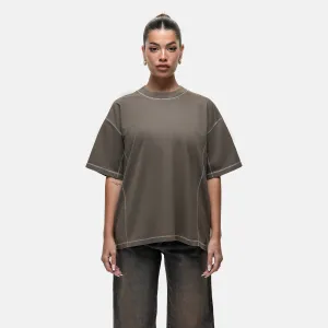 Overlock Washed Taupe T-shirt Minimal Design Fresh Trend