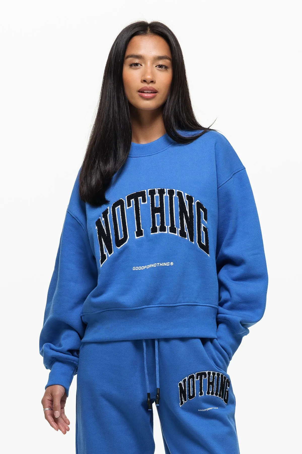 Oversized Varsity Boucle Blue Sweatshirt (Final Sale) Chic Comfort