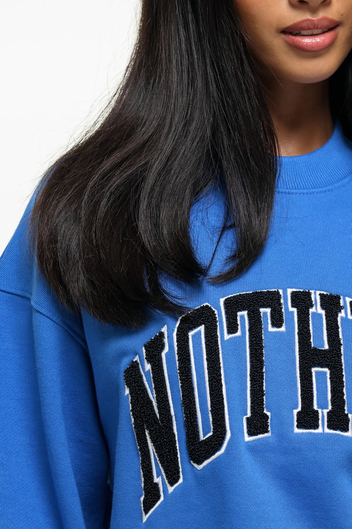Cozy clothing Cozy All Day Oversized Varsity Boucle Blue Sweatshirt (Final Sale)