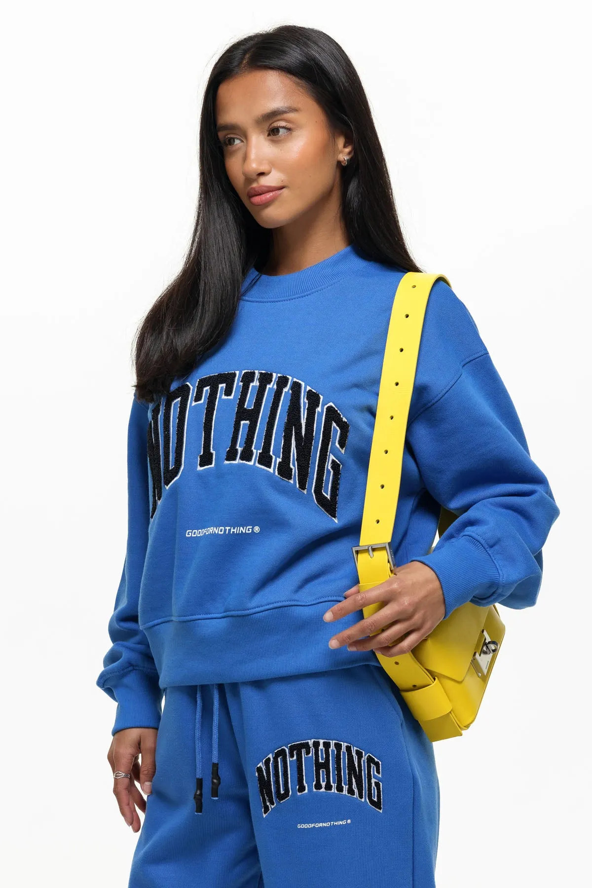 Oversized Varsity Boucle Blue Sweatshirt (Final Sale) product festival wearability