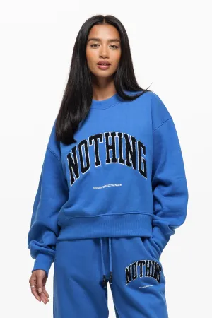 Oversized Varsity Boucle Blue Sweatshirt (Final Sale) Chic Comfort